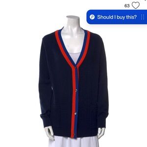 KULE Navy Cardigan with Orange and Blue Accents
